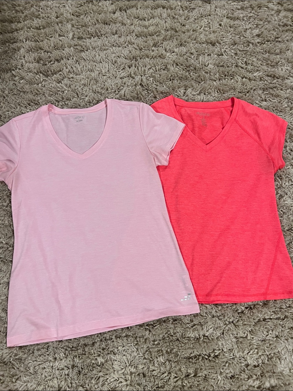 Bundle of 2 bcg and Ideology Women’s V-Neck Tees in Light Pink and Coral